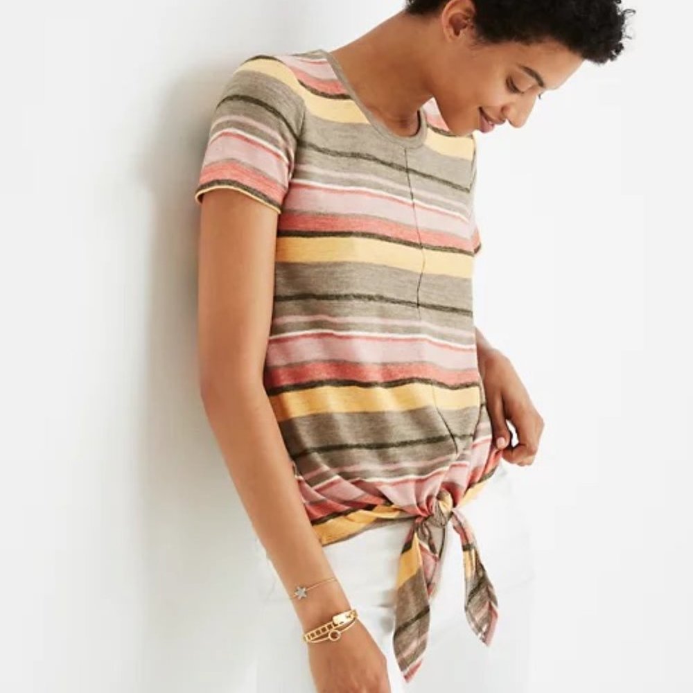 Madewell Texture & Thread Modern Tie-Front Top in Kieran Stripe (Like New)